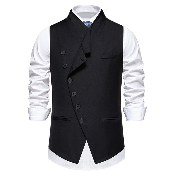 Herren asymmetrische doppelreihige Anzugweste mit schräger Knopfleiste und taillierter Silhouette Nord Taschen