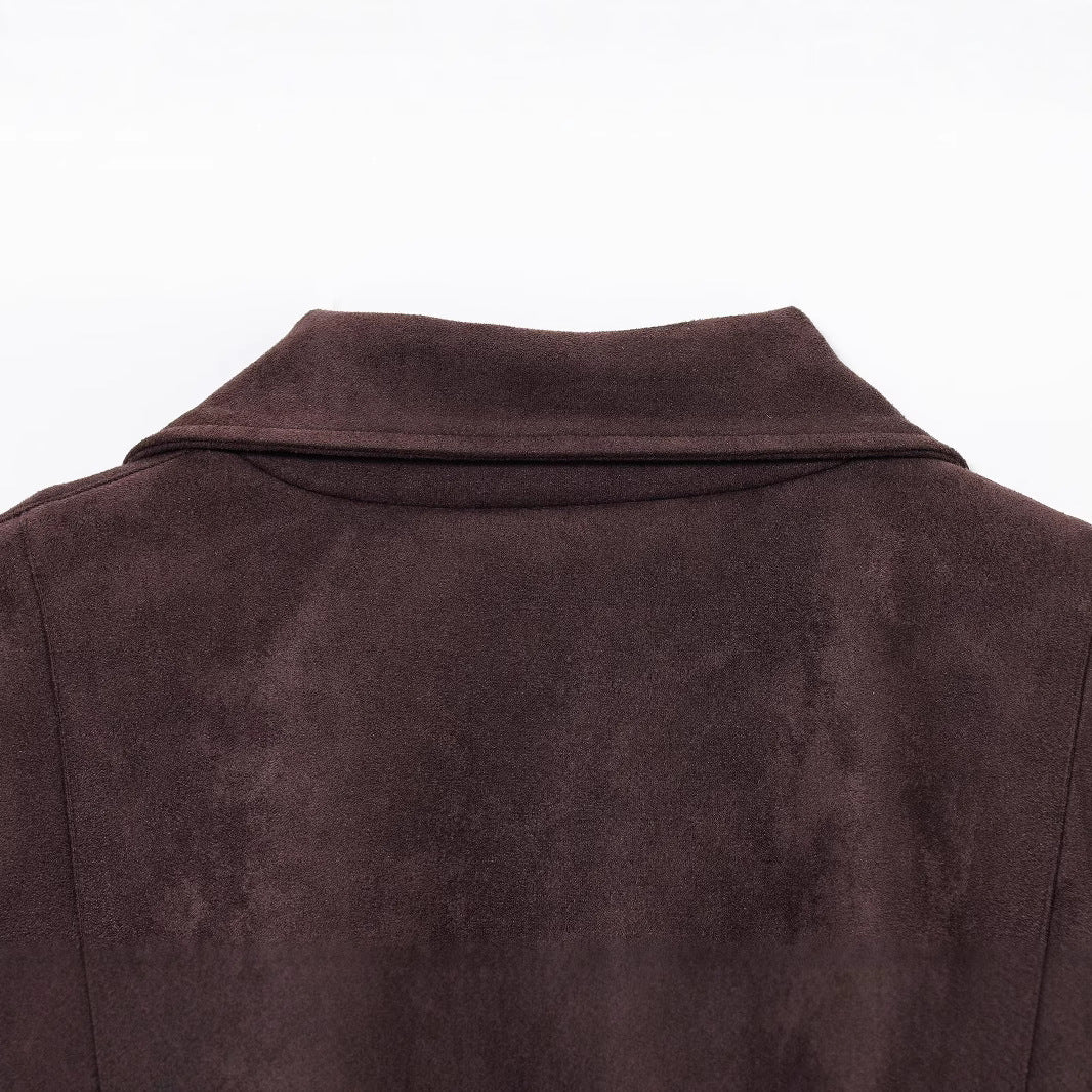 Damen Kurzjacke aus Veloursimitat mit Taillengürtel, kastigem Schnitt und Reißverschlusstaschen Nord Taschen