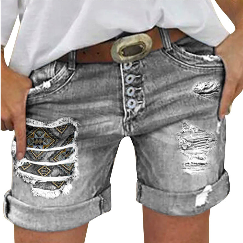 Damen Jeans-Shorts mit lässigem Fransen-Design und modischen Applikationen