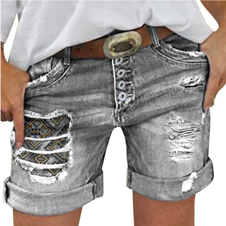 Damen Jeans-Shorts mit lässigem Fransen-Design und modischen Applikationen