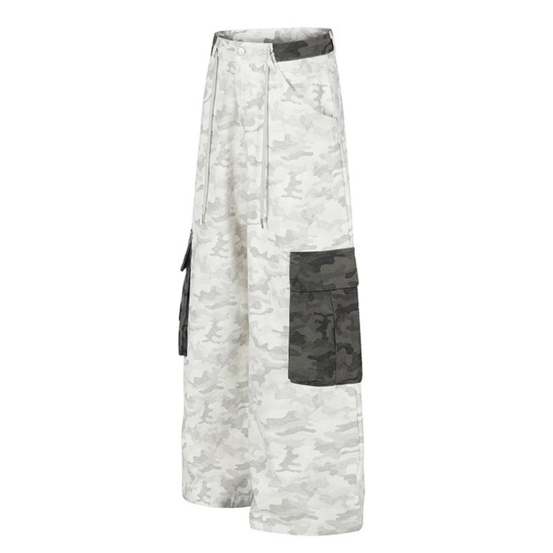 Damen Weite Cargo-Hose mit hohem Bund, Camouflage-Print und Kontrast-Taschen Nord Taschen