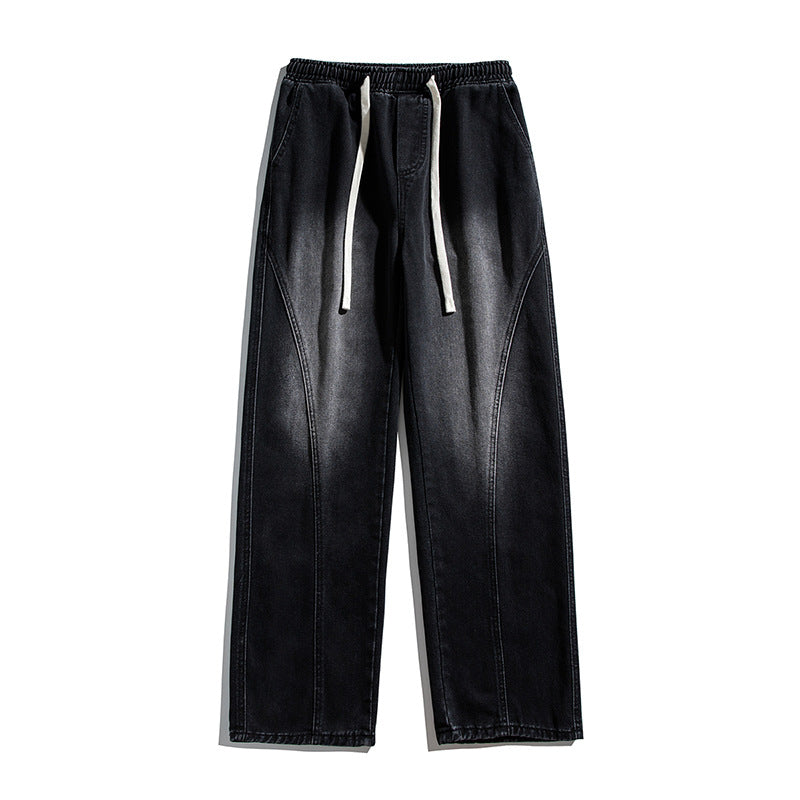 Herren Weite Denim‑Baggy‑Jeans mit Tunnelzugbund, tiefem Schritt und markanten Ziernähten Nord Taschen