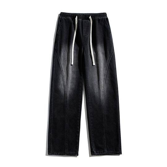 Herren Weite Denim‑Baggy‑Jeans mit Tunnelzugbund, tiefem Schritt und markanten Ziernähten Nord Taschen