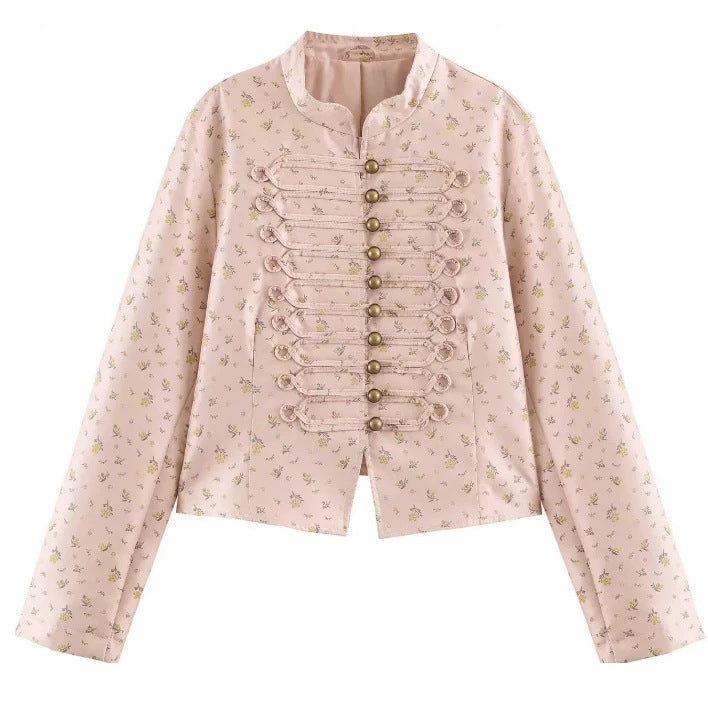 Damen Cropped Blazerjacke im Vintage‑Streifen‑Look mit Stehkragen und asymmetrischer Knopfleiste Nord Taschen