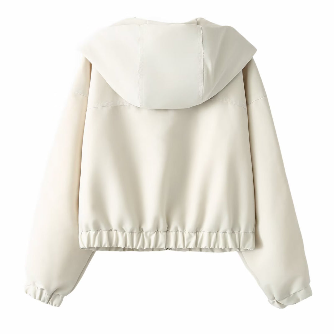 Damen Kurzer Cropped Blouson mit Kapuze, Reißverschluss und elastischem Saum Nord Taschen