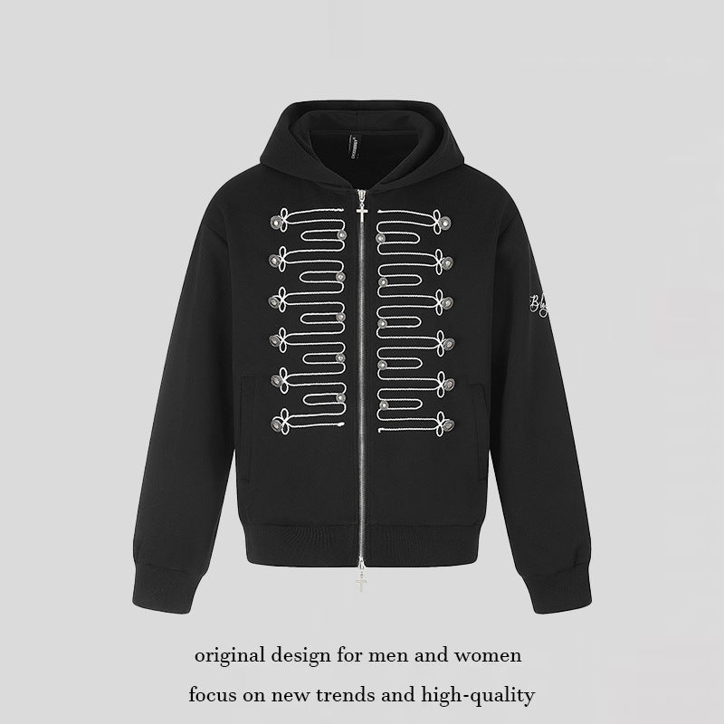 Unisex Zip-Kapuzenjacke im Military-Stil mit Zierkordeln und Metallknöpfen Nord Taschen