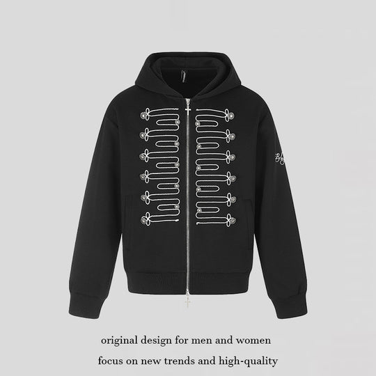 Unisex Zip-Kapuzenjacke im Military-Stil mit Zierkordeln und Metallknöpfen Nord Taschen