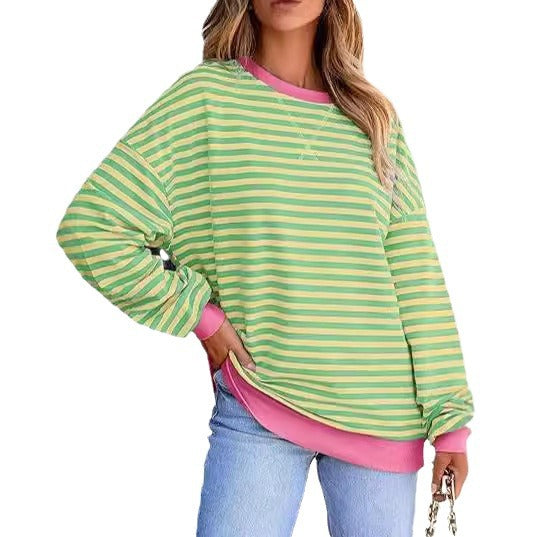 Damen Lässiger Sweater mit Breiten Streifen