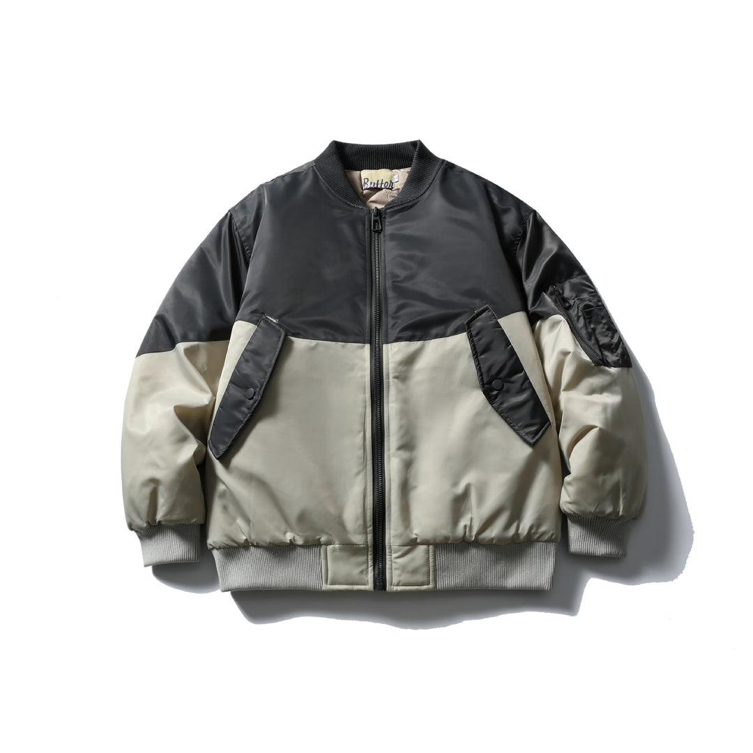Unisex Kurz geschnittene zweifarbige Nylon‑Bomberjacke mit Utility‑Klappentaschen und Ärmel‑Zipper Nord Taschen