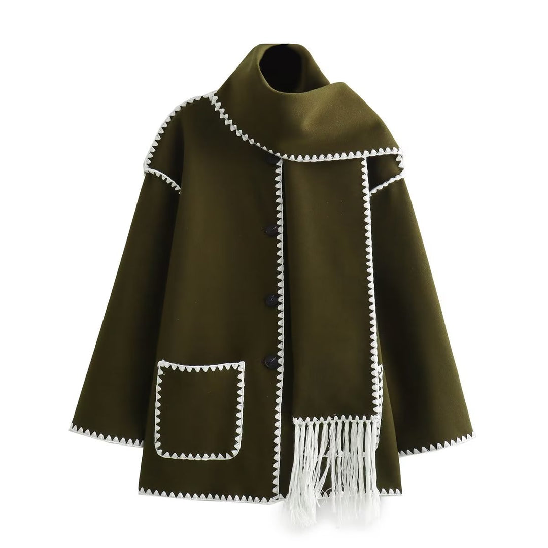 Damen Cape-Mantel mit angesetztem Fransen-Schal und Zier-Zickzacknaht Nord Taschen