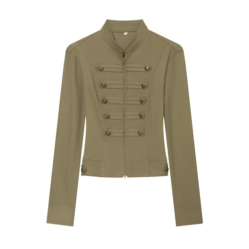 Damen taillierte Feldjacke im Regimentsstil mit Stehkragen und Zierstreifen Nord Taschen