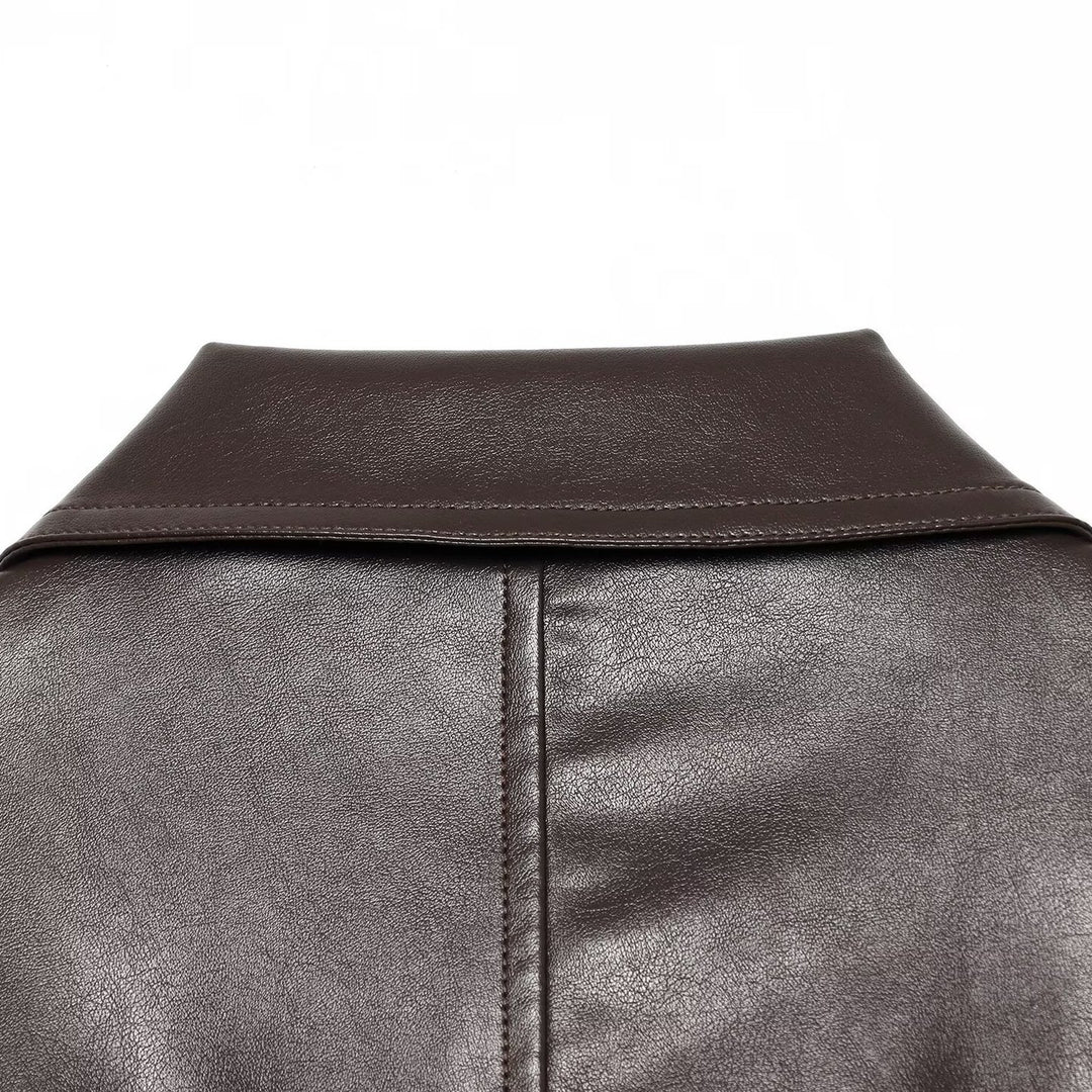 Damen Cropped Bomberjacke aus Lederimitat mit Hemdkragen und gerafftem Bund Nord Taschen