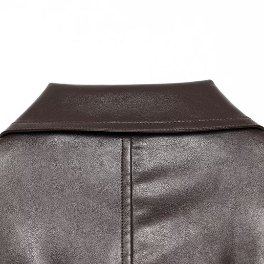 Damen Cropped Bomberjacke aus Lederimitat mit Hemdkragen und gerafftem Bund Nord Taschen