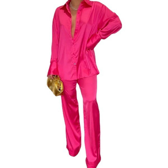 Damen Satin-Hemd und Palazzo-Hose Lounge-Set Nord Taschen