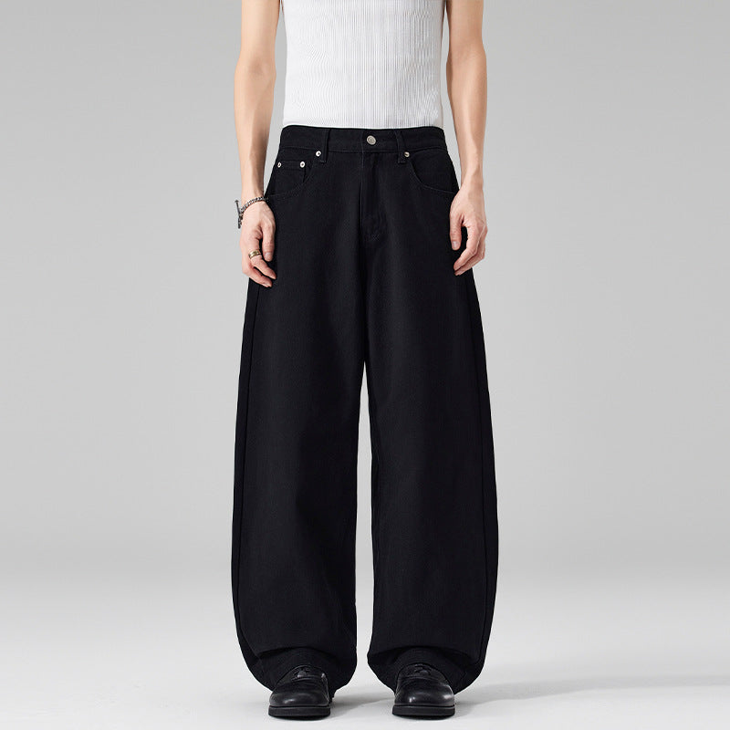 Damen Weite High‑Waist Baumwoll-Twill Baggy‑Hose mit tiefem Schritt Nord Taschen