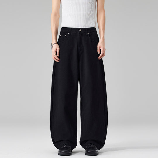 Damen Weite High‑Waist Baumwoll-Twill Baggy‑Hose mit tiefem Schritt Nord Taschen