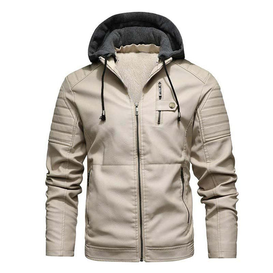 Herren Bikerjacke aus Kunstleder mit Teddyfutter und Kapuzeneinsatz Nord Taschen