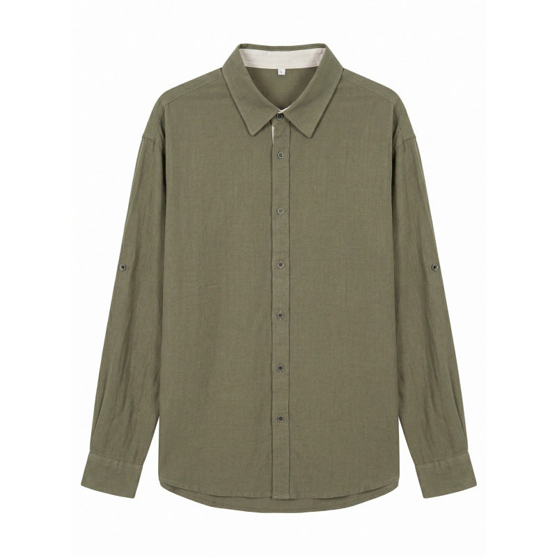 Herren Leichtes Oversize-Leinenhemd mit Kentkragen und abgerundetem Saum Nord Taschen