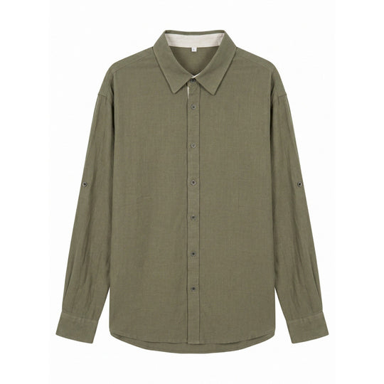 Herren Leichtes Oversize-Leinenhemd mit Kentkragen und abgerundetem Saum Nord Taschen