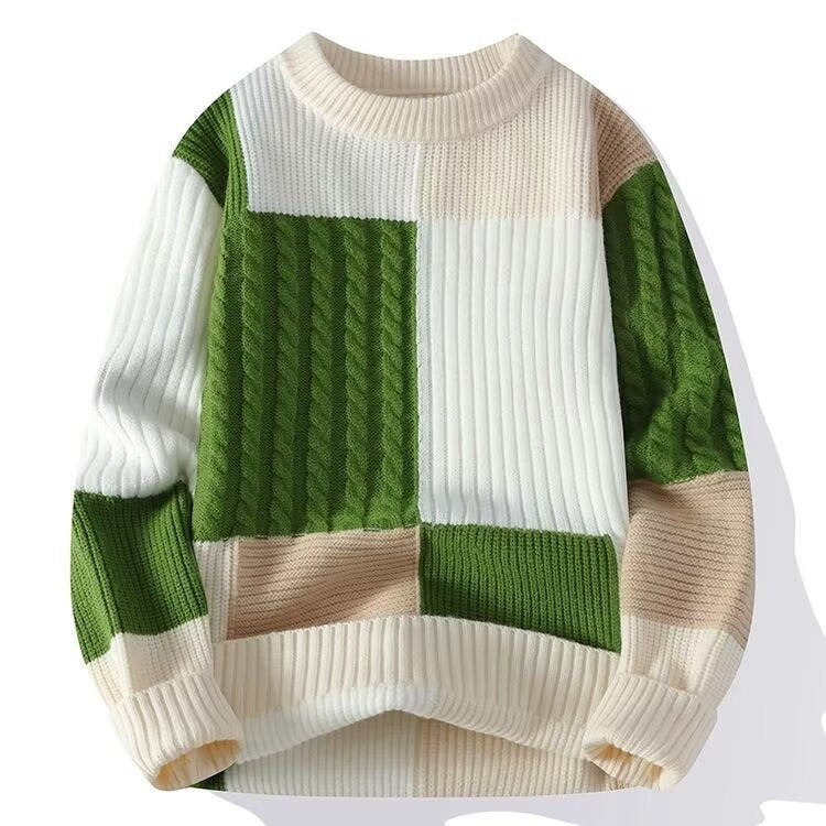 Damen Modischer grob gestrickter Pullover mit modernen Farbblock-Design Nord Taschen