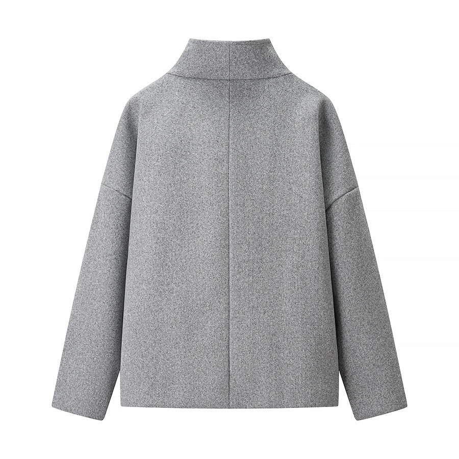 Damen Kurze doppeltgeknöpfte Oversize-Boxy-Jacke mit Stehkragen und Eingrifftaschen Nord Taschen