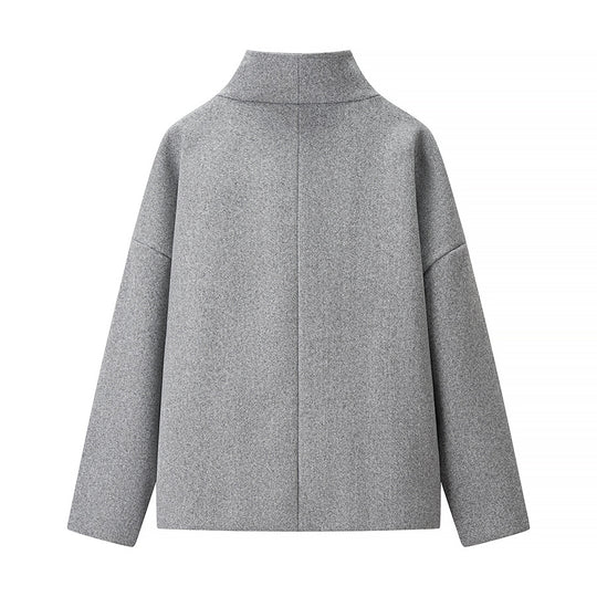 Damen Kurze doppeltgeknöpfte Oversize-Boxy-Jacke mit Stehkragen und Eingrifftaschen Nord Taschen