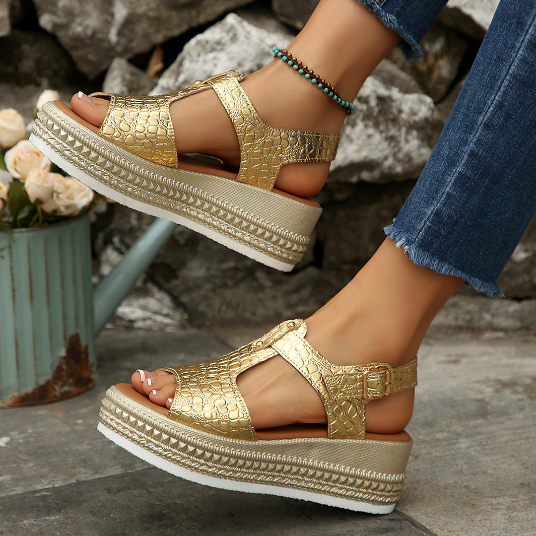 Damen Wedge-Sandalen mit strukturiertem Obermaterial und komfortablem Fußbett