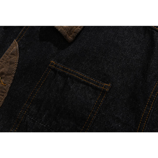 Herren Boxy Denim-Workerjacke mit Cordkragen, Pattentaschen und Ellbogenpatches Nord Taschen