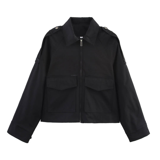 Damen Kurzjacke im Utility-Stil mit Reißverschluss, aufgesetzten Pattentaschen und Schulterklappen Nord Taschen