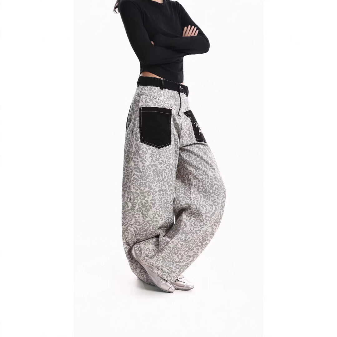 Damen Weitgeschnittene Hose mit Tierfell-Muster Nord Taschen
