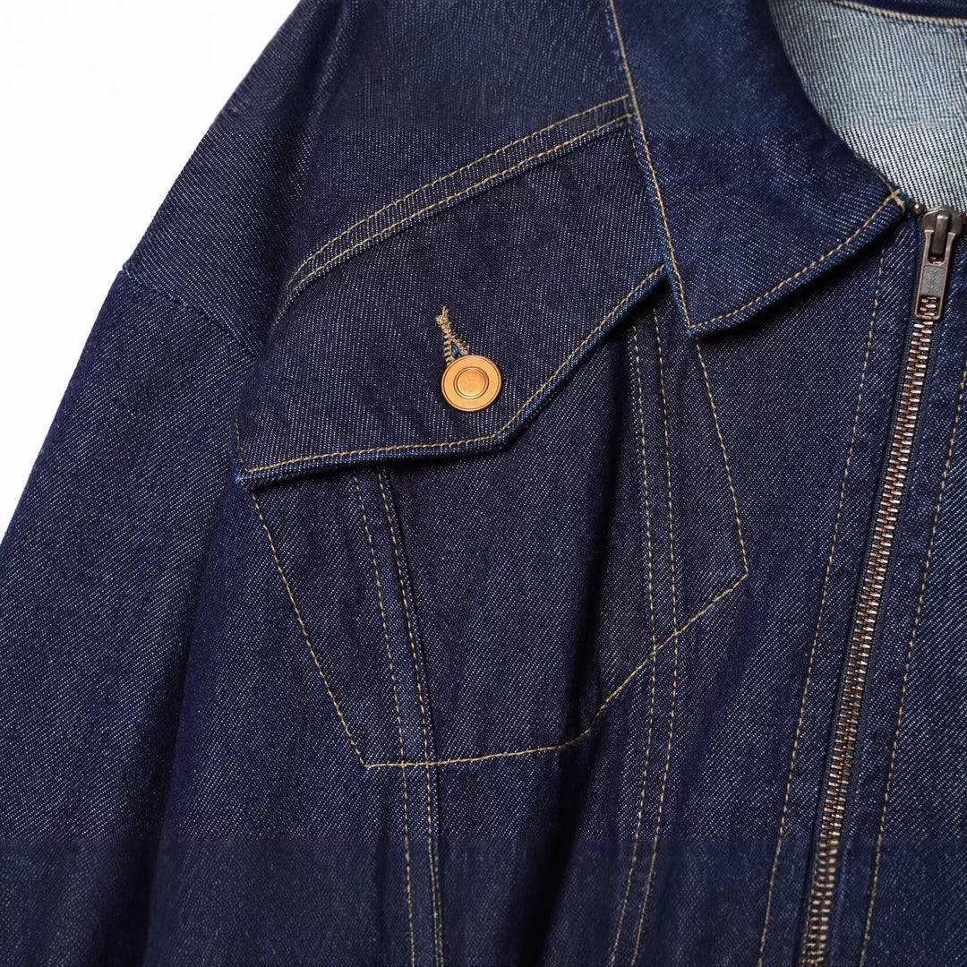 Damen Cropped Jeansjacke mit Reißverschluss, taillierter Tunnelzug und Pattentaschen Nord Taschen