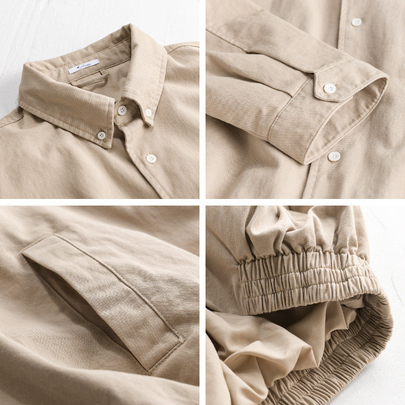 Herren Leichte Baumwoll-Utility-Jacke mit Knopfleiste und elastischem Saum Nord Taschen