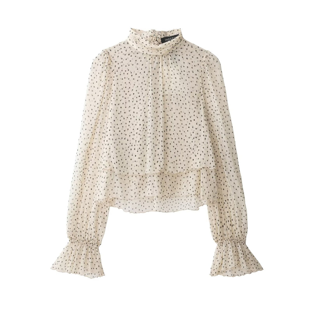 Damen Transparente Chiffonbluse mit Schluppe, Lagenoptik und Ballonärmeln Nord Taschen