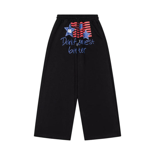 Damen Weite Culotte-Loungehose mit hohem Komfortbund, Kordelzug und Stern-Flaggen-Print Nord Taschen
