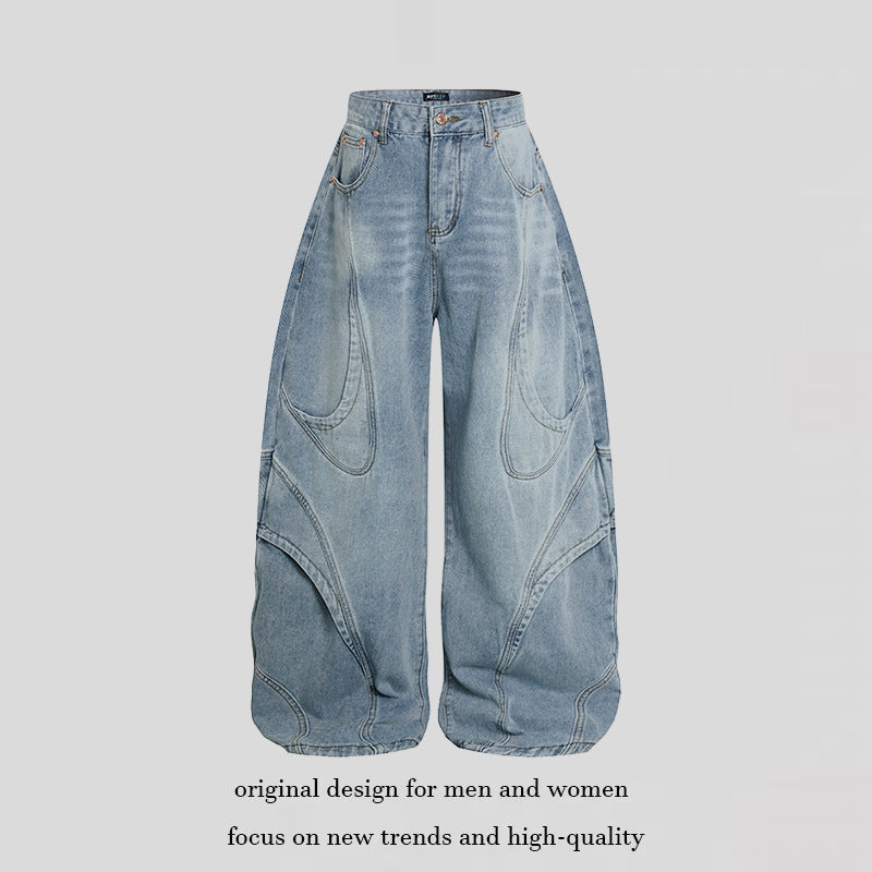 Damen Weite Hochtaillierte Ballon-Jeans mit markanten Panelnähten Nord Taschen