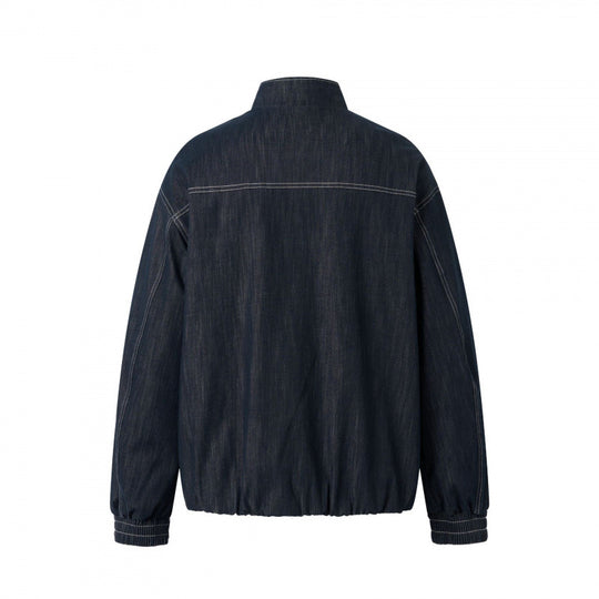 Unisex Kastenförmige Jeans-Blousonjacke mit Stehkragen, Reißverschluss und elastischem Saum Nord Taschen