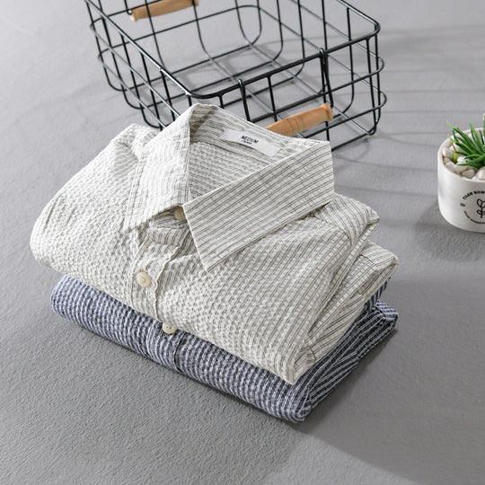 Herren Leichtes Overshirt im Nadelstreifen-Look aus Leinen‑Baumwollmix mit aufgesetzten Brusttaschen Nord Taschen