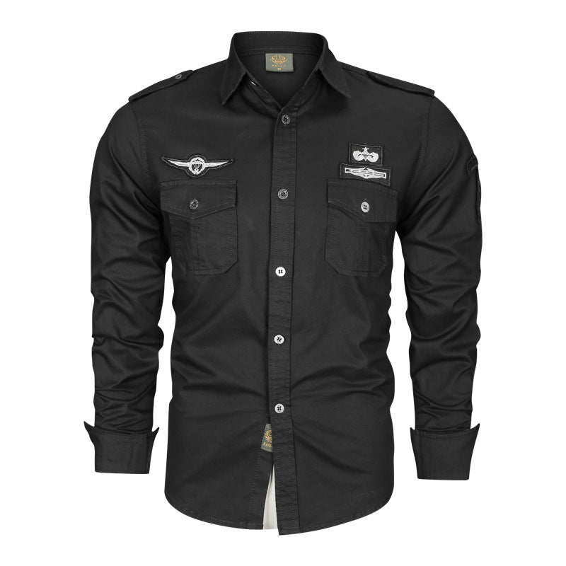 Herren Military-Hemd mit Schulterpatten, aufgesetzten Brusttaschen und Badge-Applikationen Nord Taschen