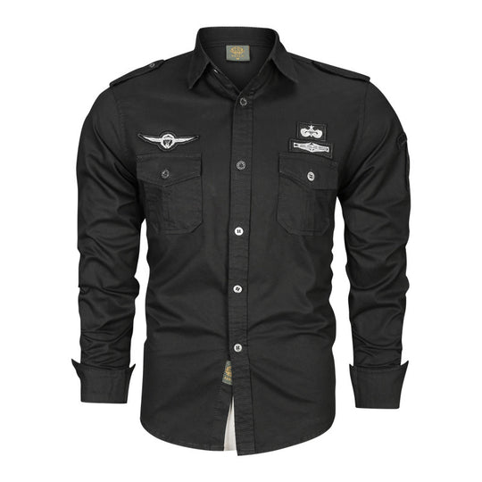 Herren Military-Hemd mit Schulterpatten, aufgesetzten Brusttaschen und Badge-Applikationen Nord Taschen