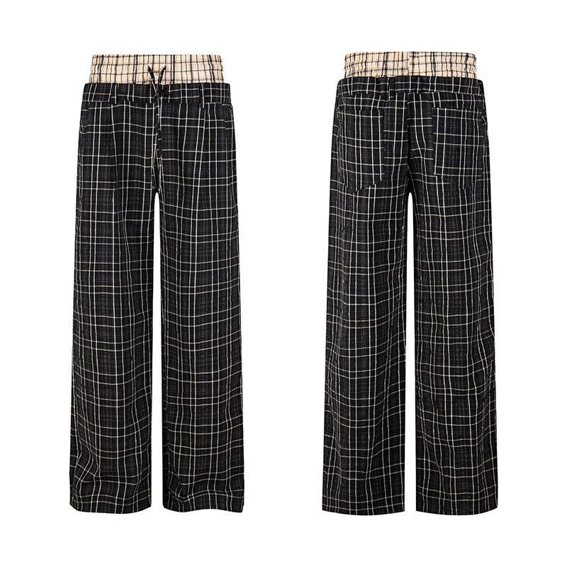 Damen Weite Karierte Loungewear‑Hose mit hohem Komfortbund und Kordelzug Nord Taschen