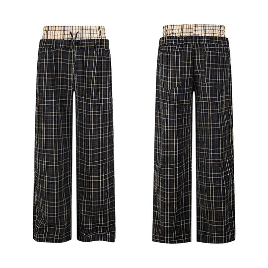 Damen Weite Karierte Loungewear‑Hose mit hohem Komfortbund und Kordelzug Nord Taschen