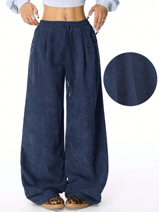 Damen Weite Cordhose mit Gummibund, Tunnelzug und Eingrifftaschen Nord Taschen