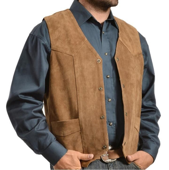 Herren Wildlederweste mit seitlichen Taschen und Druckknopfverschluss