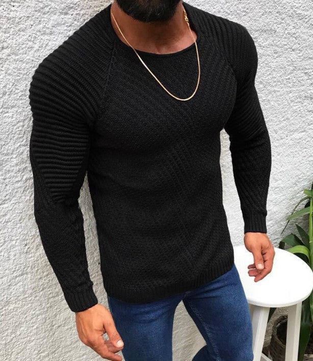 Herren strukturierter Slim-Fit Raglanpullover aus feinem Rippen- und Waffelstrick Nord Taschen