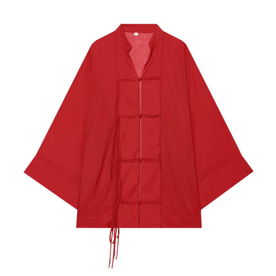 Damen Oversize-Kimonojacke mit Zierknoten und langen Quastenbändern Nord Taschen