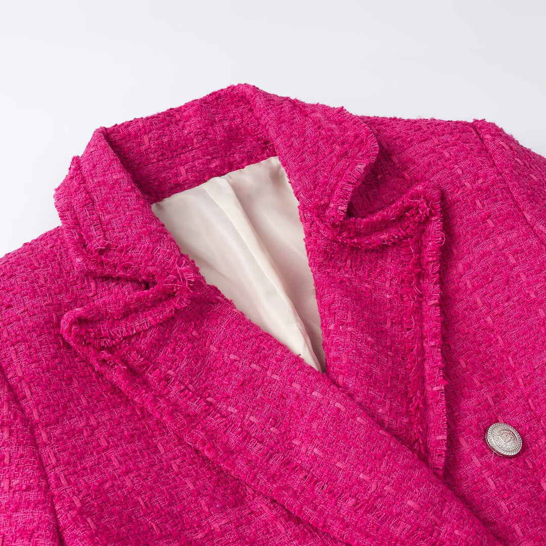 Damen Zweiteiliges Tweed-Set mit Kurzblazer und Plissiertem Minirock Nord Taschen
