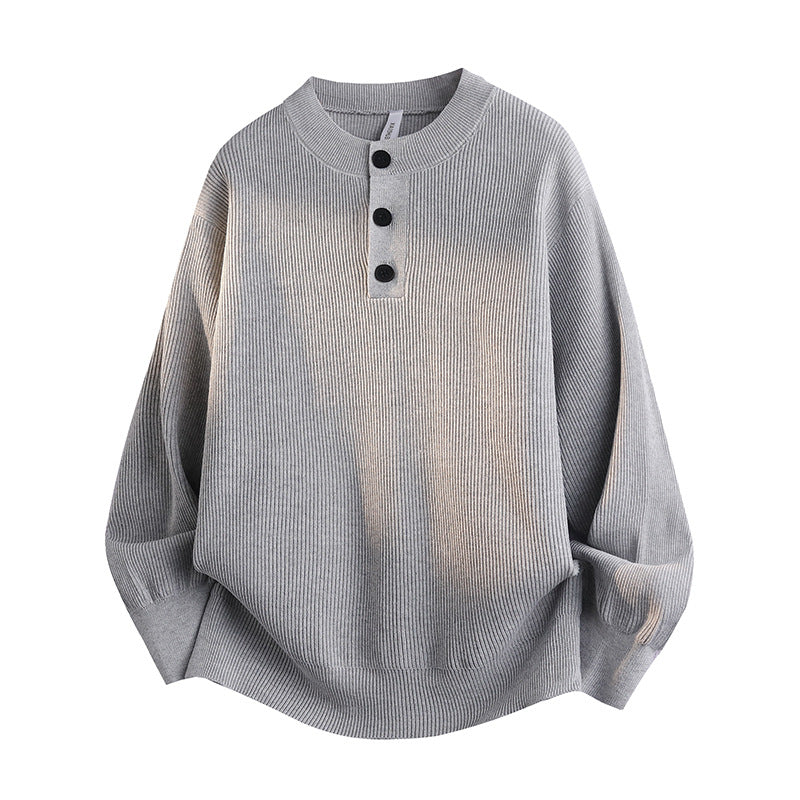 Unisex Oversized Rippen-Henley-Pullover mit verlängertem Rückensaum und 3-Knopf-Leiste Nord Taschen