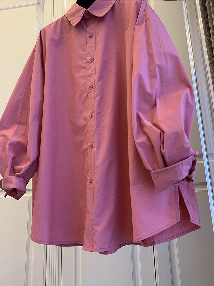 Damen Oversize-Popeline-Bluse mit Ballonärmeln, Hemdkragen und abgerundetem Saum Nord Taschen