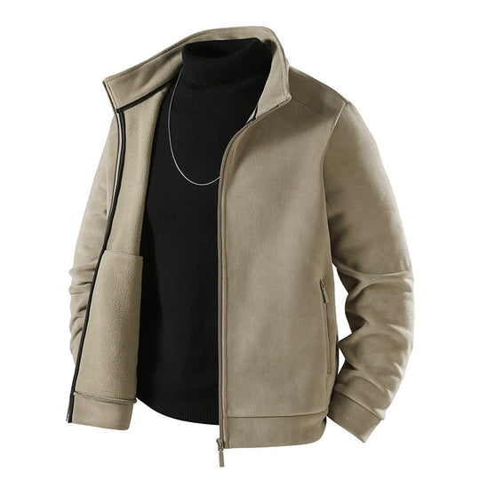 Herren Schlichte Velours-Optik Übergangsjacke mit hochschließendem Stehkragen, verdecktem Zwei-Wege-Reißverschluss & Zip-Taschen Nord Taschen