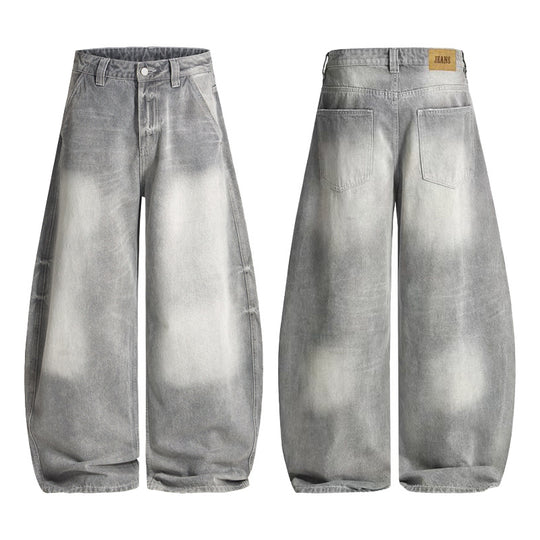 Damen Ultraweite Bodenlange Denim-Palazzohose mit tiefem Schritt und Vintage-Fade Nord Taschen